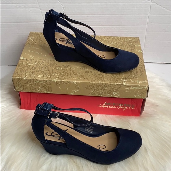 American Rag Shoes - American Rag Navy Blue Miley Chop Out Wedges 5M